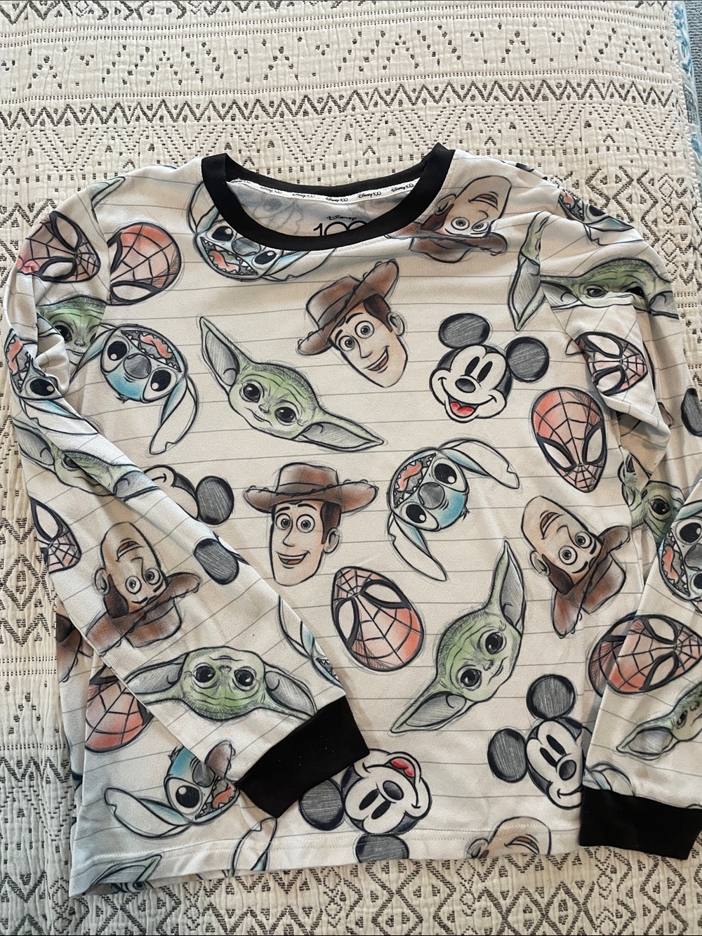 Disney Cream Long-Sleeve Tee with Mickey, Woody, Grogu & Marvel Faces